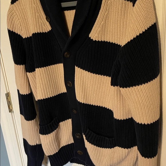 J. Crew navy and Cream Striped Cardigan women’s large - Picture 3 of 6